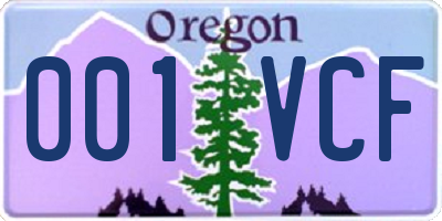 OR license plate 001VCF