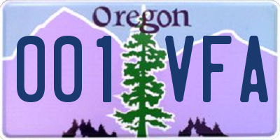OR license plate 001VFA