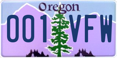 OR license plate 001VFW