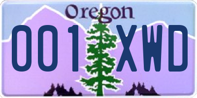 OR license plate 001XWD