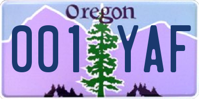 OR license plate 001YAF