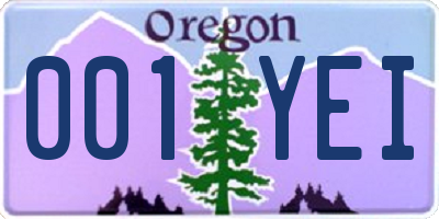 OR license plate 001YEI