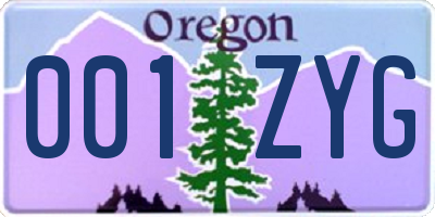 OR license plate 001ZYG