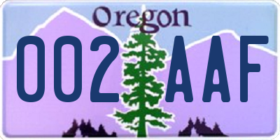 OR license plate 002AAF