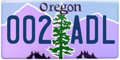 OR license plate 002ADL