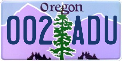 OR license plate 002ADU