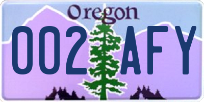 OR license plate 002AFY