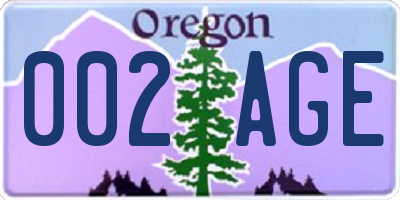 OR license plate 002AGE