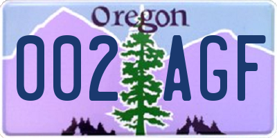 OR license plate 002AGF