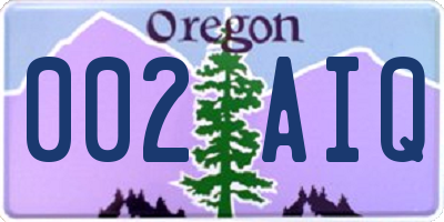 OR license plate 002AIQ