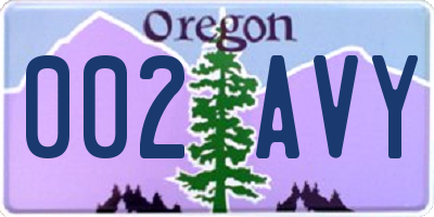 OR license plate 002AVY