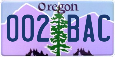 OR license plate 002BAC