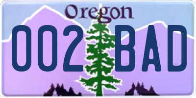 OR license plate 002BAD