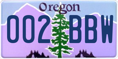 OR license plate 002BBW