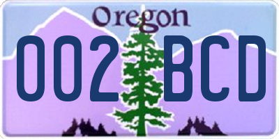 OR license plate 002BCD