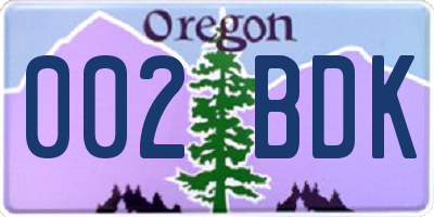 OR license plate 002BDK