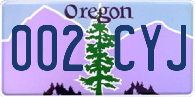 OR license plate 002CYJ