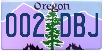 OR license plate 002DBJ