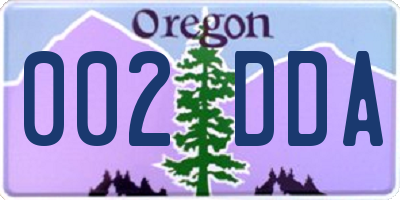 OR license plate 002DDA
