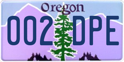 OR license plate 002DPE