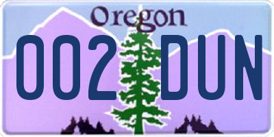 OR license plate 002DUN
