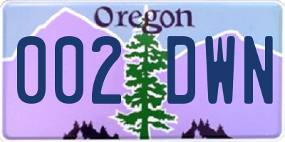 OR license plate 002DWN