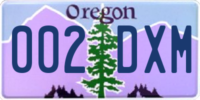OR license plate 002DXM