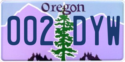 OR license plate 002DYW