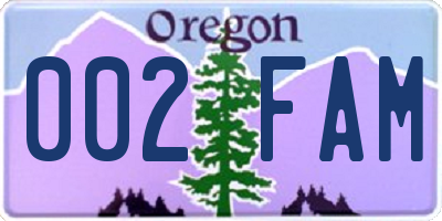 OR license plate 002FAM