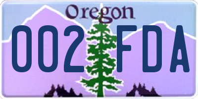 OR license plate 002FDA