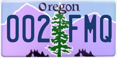 OR license plate 002FMQ