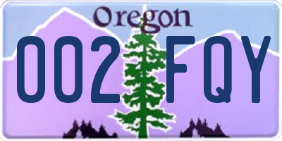 OR license plate 002FQY