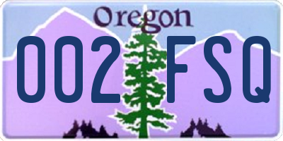 OR license plate 002FSQ