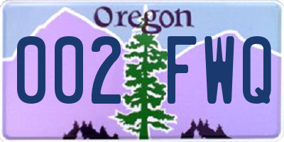 OR license plate 002FWQ