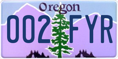 OR license plate 002FYR