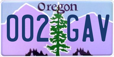 OR license plate 002GAV