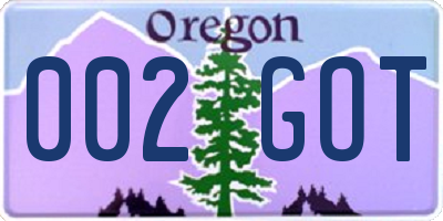 OR license plate 002GOT