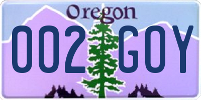 OR license plate 002GOY