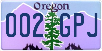 OR license plate 002GPJ