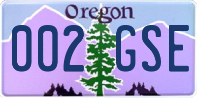 OR license plate 002GSE