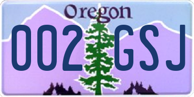 OR license plate 002GSJ