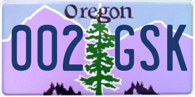 OR license plate 002GSK