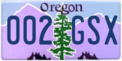 OR license plate 002GSX