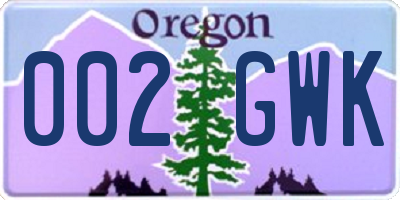OR license plate 002GWK