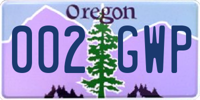 OR license plate 002GWP