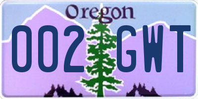 OR license plate 002GWT