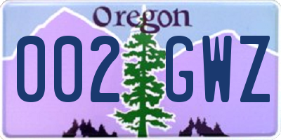 OR license plate 002GWZ