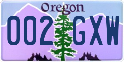 OR license plate 002GXW