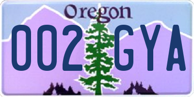 OR license plate 002GYA