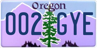 OR license plate 002GYE